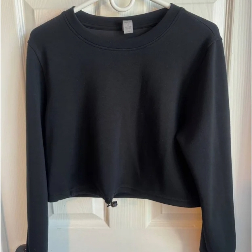 90 Degree By Reflex Softlite Scuba Payton  Black Cropped  Sweatshirt Cinch Waist